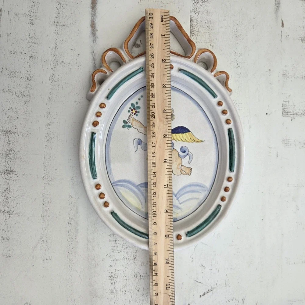 Pair Of Vintage Ceramiche d'Arte Sambuco Cherub Handpainted Ceramic Wall Plaques